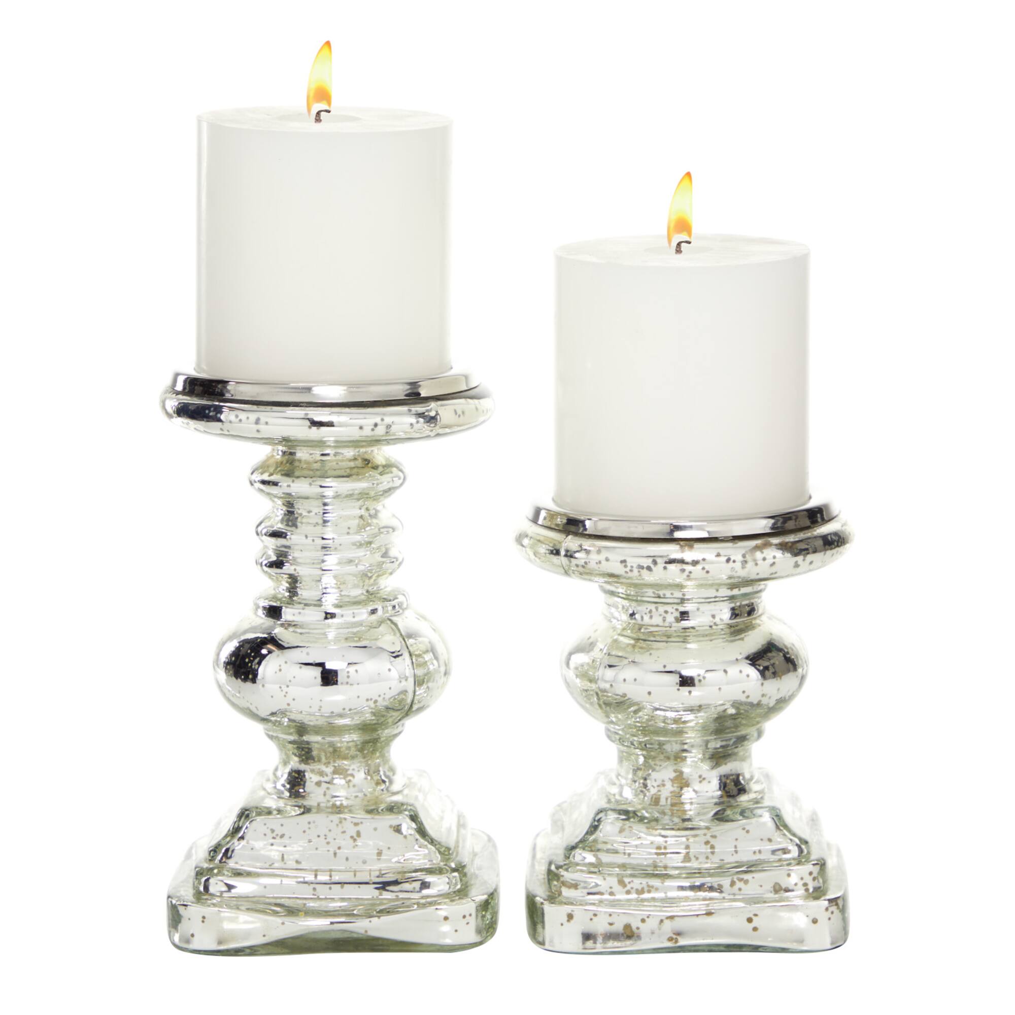 Silver Glass Traditional Candle Holder Set, 2ct.